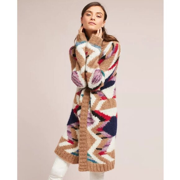 Moulinette Soeurs anthropologie Hand-Knit Mosaic Cardigan Sweater 37387 - Picture 9 of 10